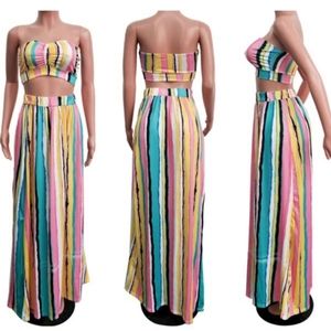 Stripe Multi Color 2 Piece Top & Maxi Skirt Set 🛍